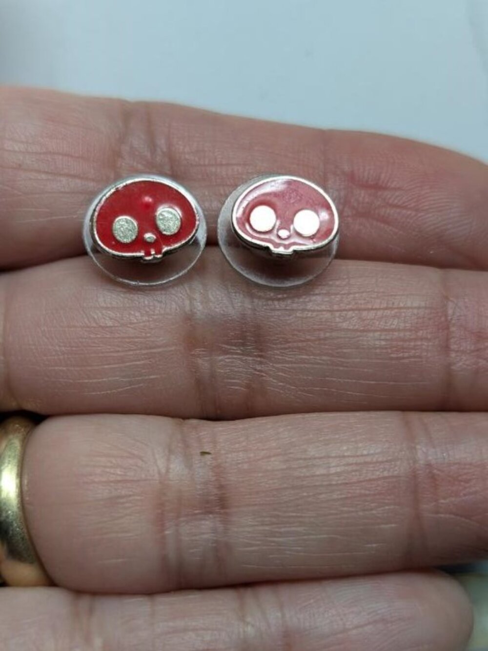 Vintage Halloween Enamel Cute Glossy Red Skull Stud Earrings.